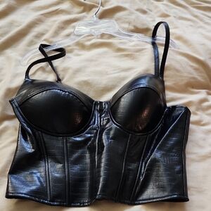 Black Faux Leather Cropped Bustier